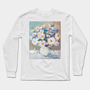 Daisies and Buttercups in a White Vase Long Sleeve T-Shirt